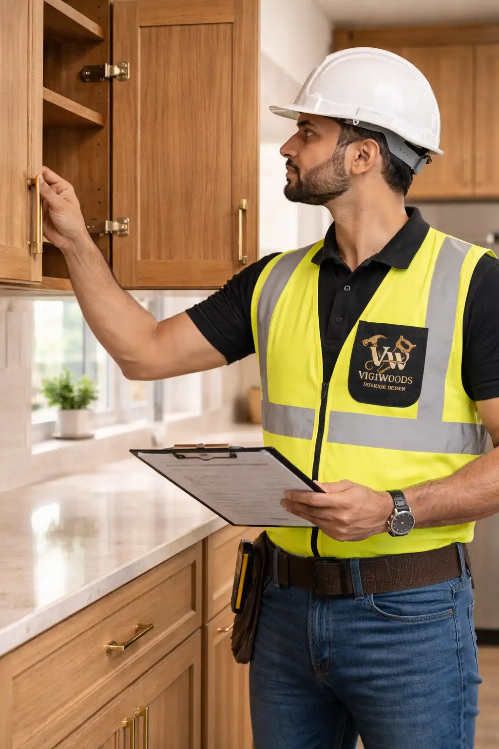 inspection of custom cabinet joinery and finishing